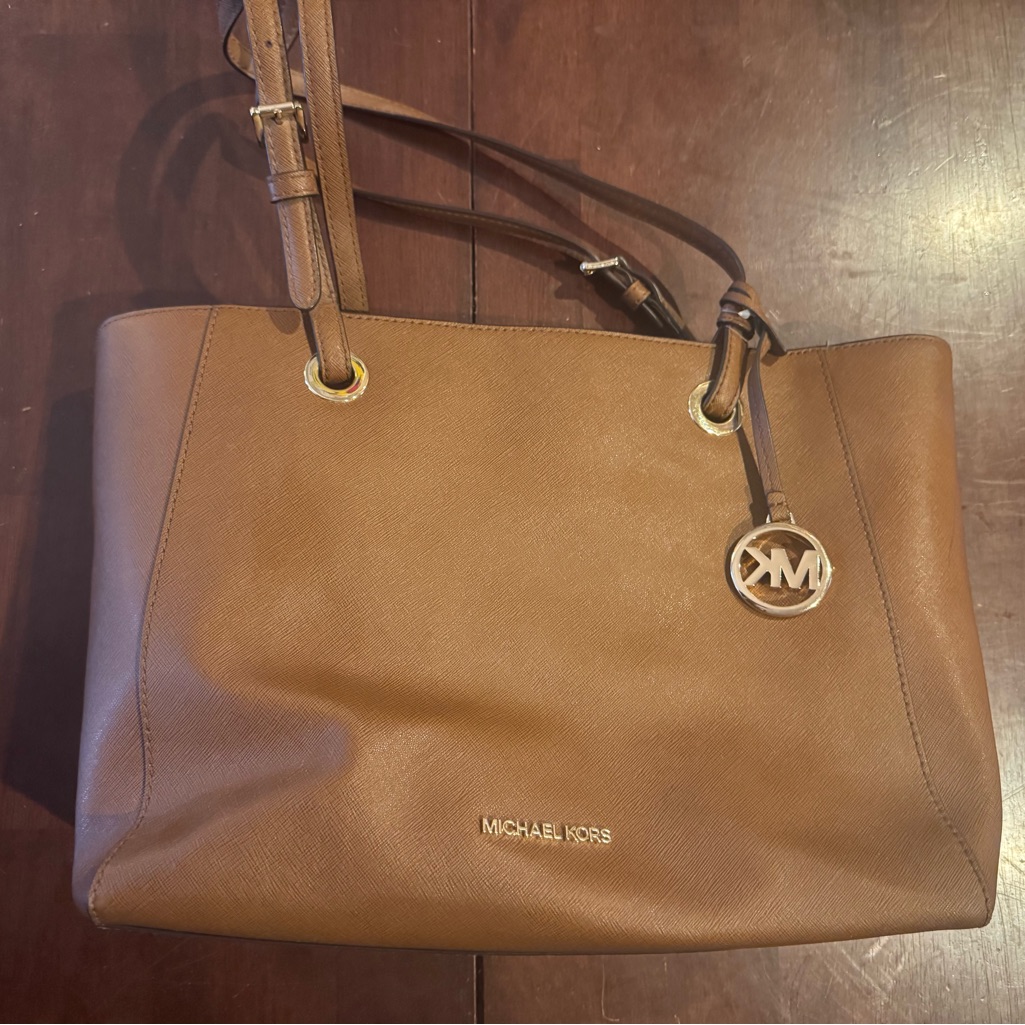 Michael Kors Tan Saffiano Leather Tote With Gold Hardware